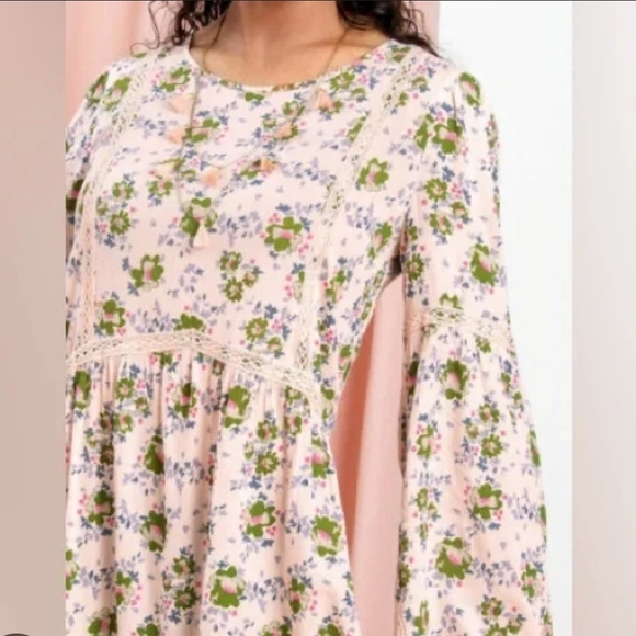 Matilda Jane Tops - Matilda Jane Pink Floral Lace-Trim Boho Dress